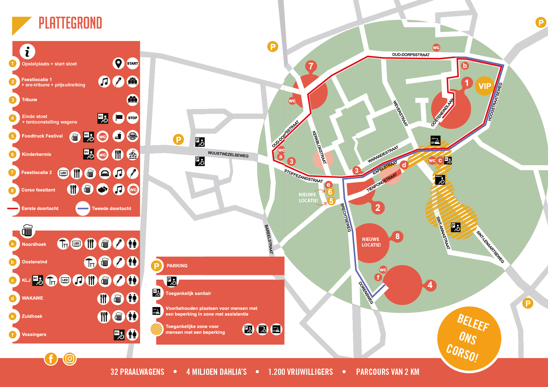 Plattegrond parcours en feestlocaties Bloemencorso Loenhout